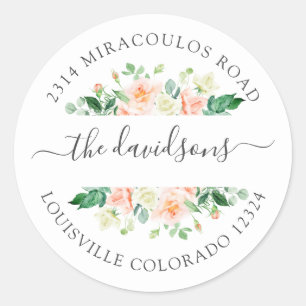 Sticker Rond Sceau d'enveloppe rose blanc floral
