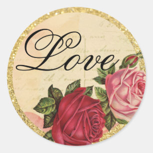 Sticker Rond Sceau d'enveloppe Rose Gold Vintage Victorian Love