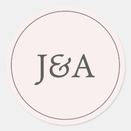 Sticker Rond Sceau d'enveloppe rose pâle monogramme simple et é