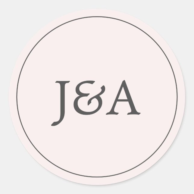 Sticker Rond Sceau d'enveloppe rose pâle monogramme simple et é (Devant)