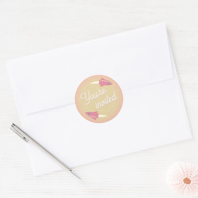 Sticker Rond Sceau d'enveloppe rose roche et lune (Enveloppe)