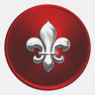 Sticker Rond Sceau d'enveloppe rouge et argent Fleur de Lis