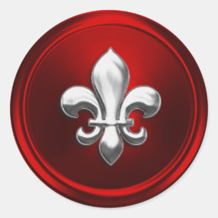 Sticker Rond Sceau d'enveloppe rouge et argent Fleur de Lis