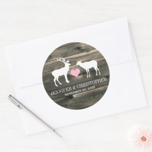 Sticker Rond Sceau d'enveloppe rustique de campagne Buck et Doe