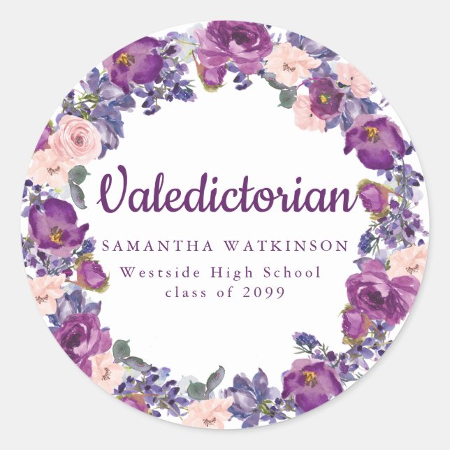 Sticker Rond Sceau d'enveloppe valedictorienne violet et rose (Devant)