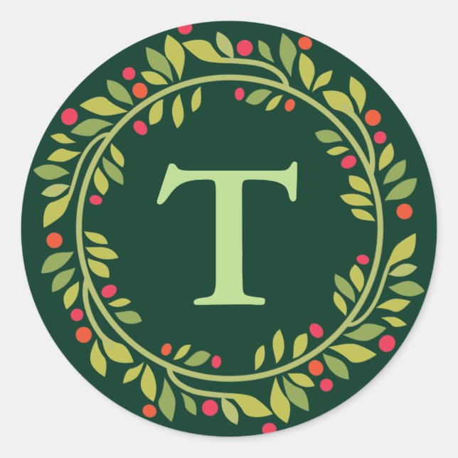 Sticker Rond Sceau d'enveloppe verte de couronne de Noël (Devant)