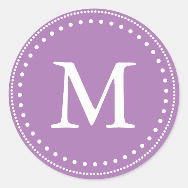 Sticker Rond Sceau d'enveloppe violet et monogramme blanc (Devant)