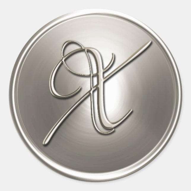 Sticker Rond Sceau d'enveloppe X Monogramme en argent (Devant)