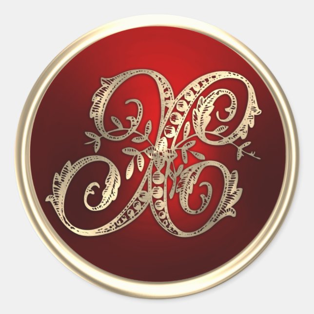 Sticker Rond Sceau d'enveloppe X Monogramme or et rouge (Devant)