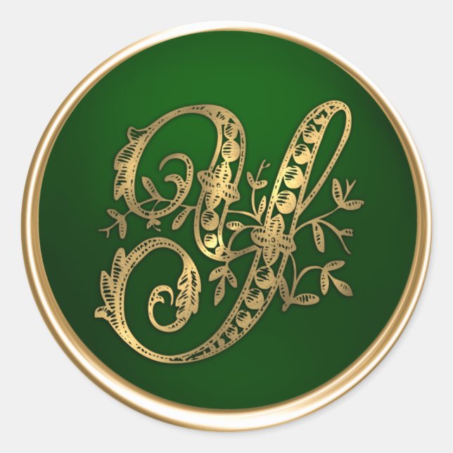 Sticker Rond Sceau d'enveloppe Y Monogramme or et émeraude (Devant)