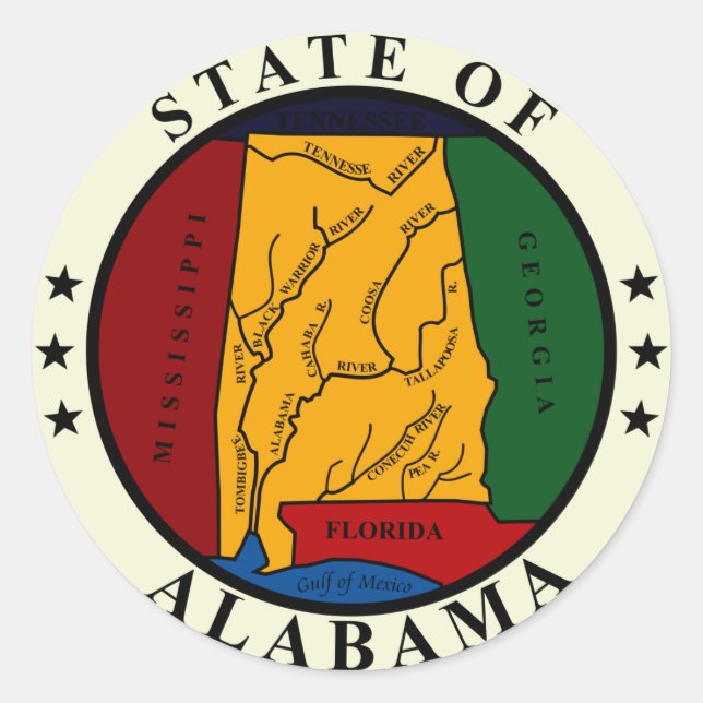 Sticker Rond Sceau d'État de l'Alabama (Devant)
