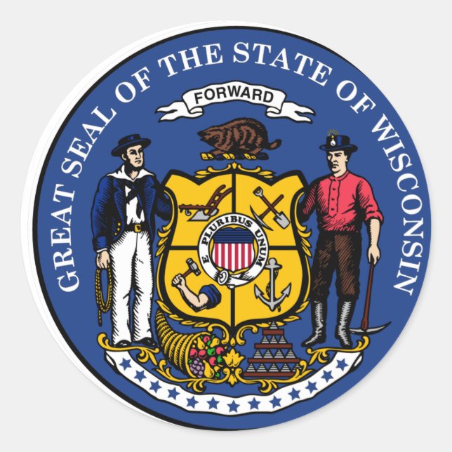 Sticker Rond Sceau d'État du Wisconsin (Devant)