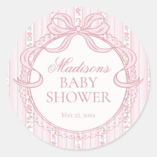 Sticker Rond Sceau d'invitation de Baby Shower Floral Fancy Vin