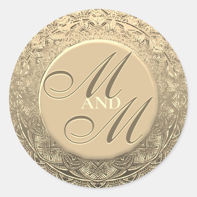 Sticker Rond Sceau d'or de monogramme de script (Devant)