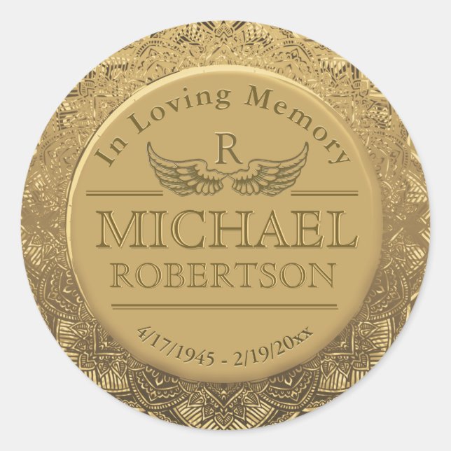 Sticker Rond Sceau d'or Monogram Memorial sur mesure (Devant)