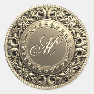 Sticker Rond Sceau d'or monogramme personnalisé