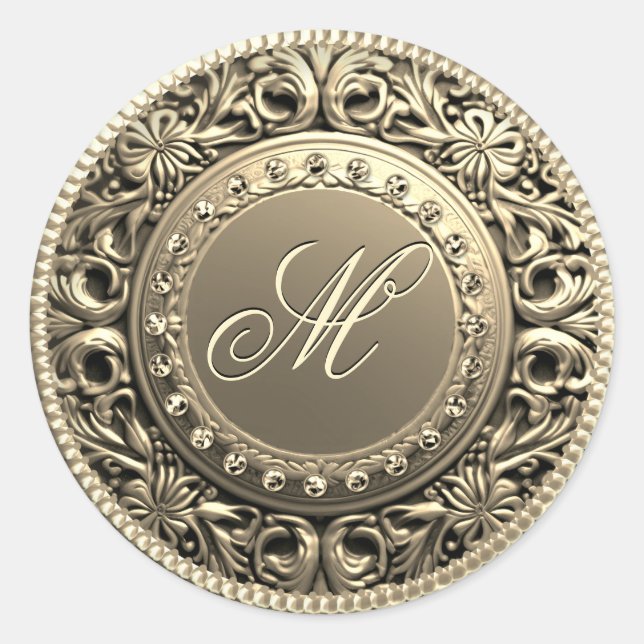 Sticker Rond Sceau d'or monogramme personnalisé (Devant)