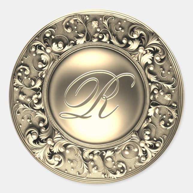 Sticker Rond Sceau d'or monogramme personnalisé (Devant)