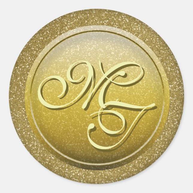 Sticker Rond Sceau d'or Parties scintillant Look Monogramme Ini (Devant)