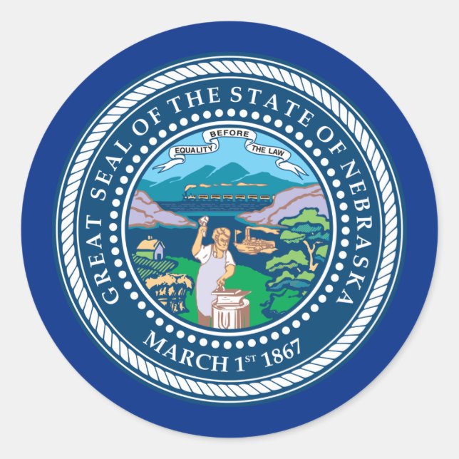 Sticker Rond Sceau du Nebraskan, Sceau de l'autocollant du Nebr (Devant)