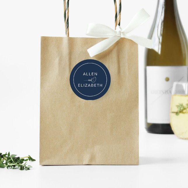 Sticker Rond Sceau élégant de mariage bleu marine moderne (Créateur téléchargé)