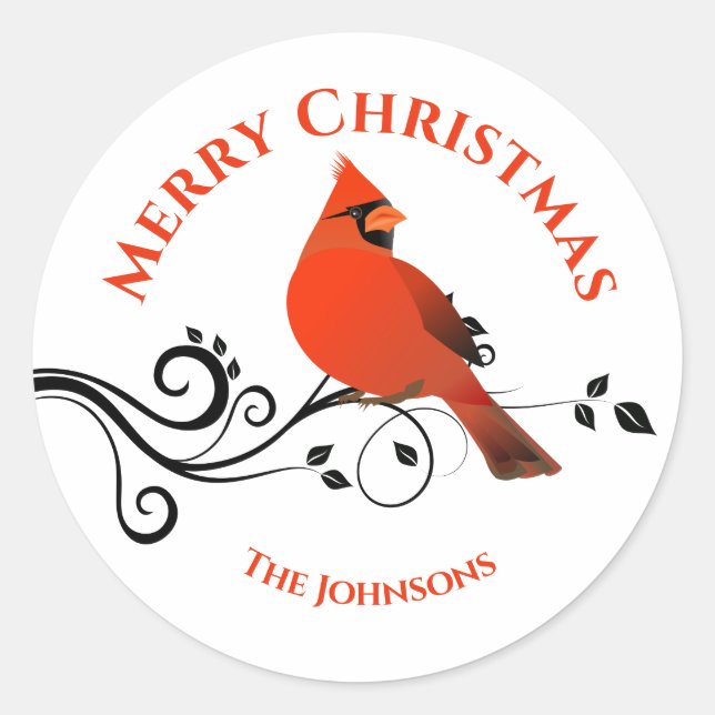 Sticker Rond Sceau Enveloppe Cardinal Oiseau Rouge Noël (Devant)