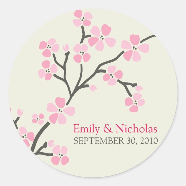 Sticker Rond Sceau Faire-part de mariage de fleurs de cerisier  (Devant)