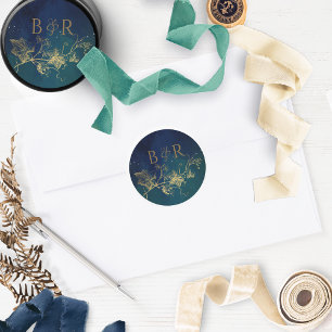Sticker Rond Sceau/Favor de mariage bleu céleste et vert