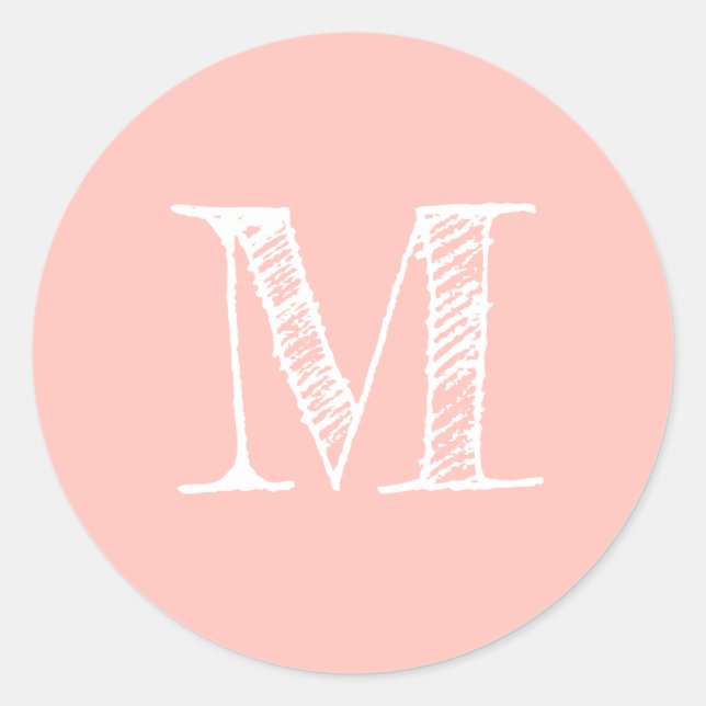Sticker Rond Sceau Initial Monogramme de Style Moderne Rose Pâl (Devant)