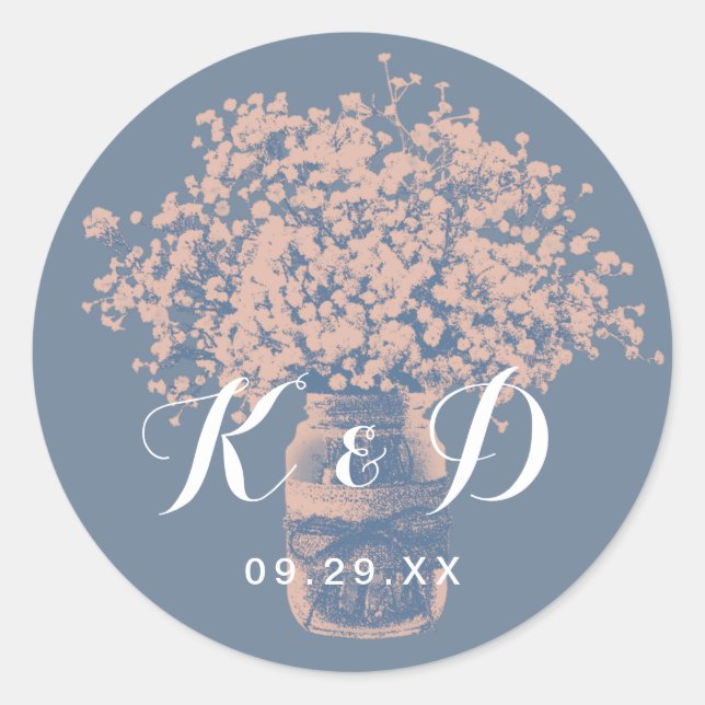 Sticker Rond Sceau Mariage bleu Dusty pour bébé rustique (Devant)