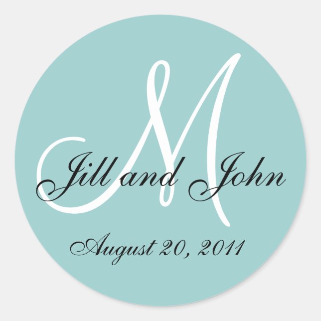Sticker Rond Sceau Mariage bleu initial Monogramme (Devant)