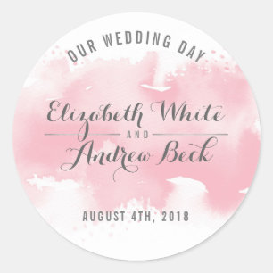 Sticker Rond SCEAU MARIAGE CUT chic aquarelle rose pâle