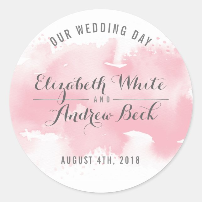Sticker Rond SCEAU MARIAGE CUT chic aquarelle rose pâle (Devant)