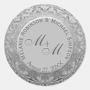 Sticker Rond Sceau Mariage d'argent Monogram personnalisable