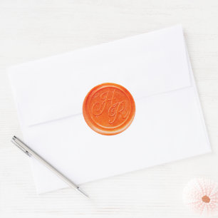 Sticker Rond Sceau Mariage de cire rouge Faux Monogramme Envelo