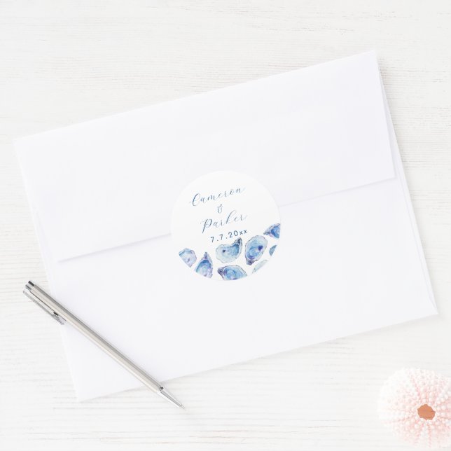 Sticker Rond Sceau Mariage d'enveloppe d'aquarelle bleu huître (Enveloppe)