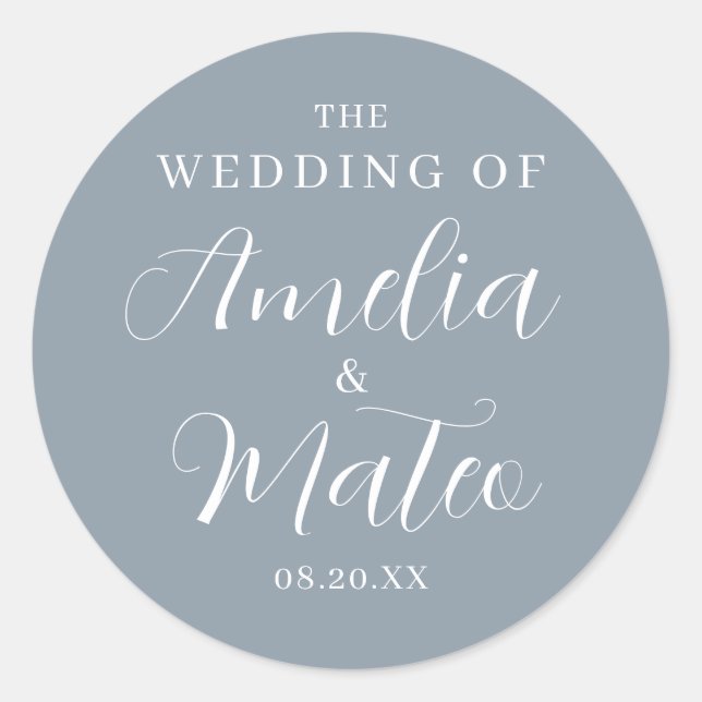 Sticker Rond Sceau Mariage d'enveloppe de calligraphie bleu pou (Devant)