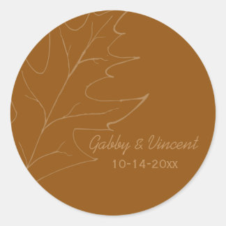 Sticker Rond Sceau Mariage Enveloppe Chêne Automne