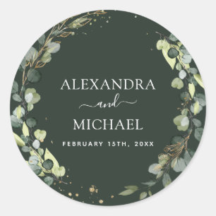 Sticker Rond Sceau mariage Eucalyptus vert émeraude