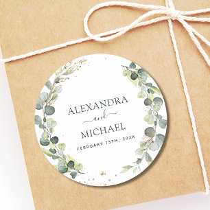 Sticker Rond Sceau mariage Eucalyptus Vert Succulent