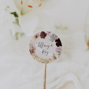 Sticker Rond Sceau Mariage moderne en marbre floral