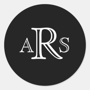 Sticker Rond Sceau Mariage noir monogramme personnalisé à trois