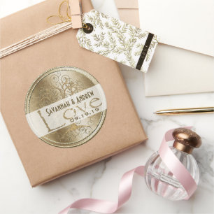 Sticker Rond Sceau Mariage or Gold Swirl Tree