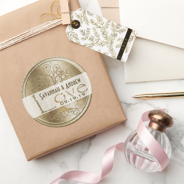 Sticker Rond Sceau Mariage or Gold Swirl Tree (Cadeaux)