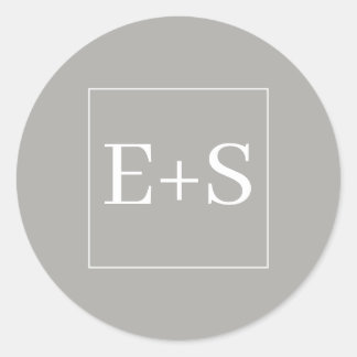 Sticker Rond Sceau Mariage simple et élégant Monogramme gris