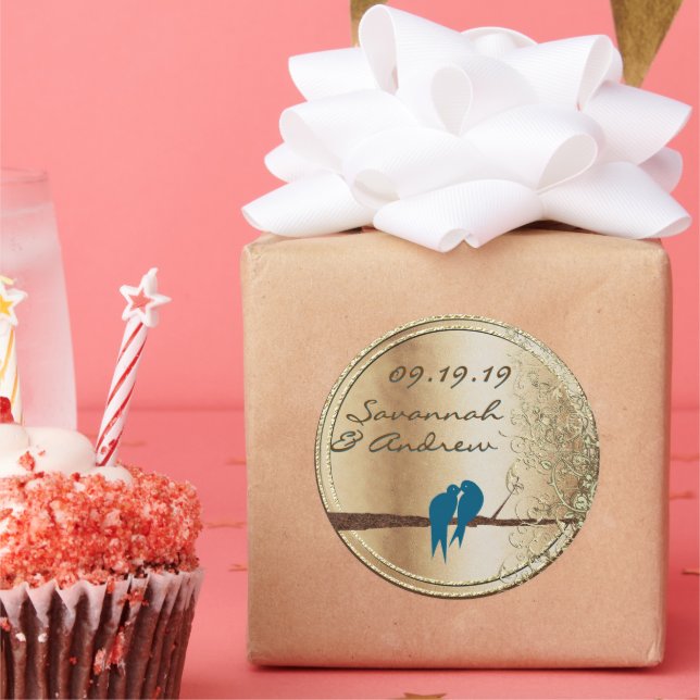 Sticker Rond Sceau Mariage turquoise Inséparable or (Fête)