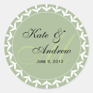 Sticker Rond Sceau mariage vert monogramme
