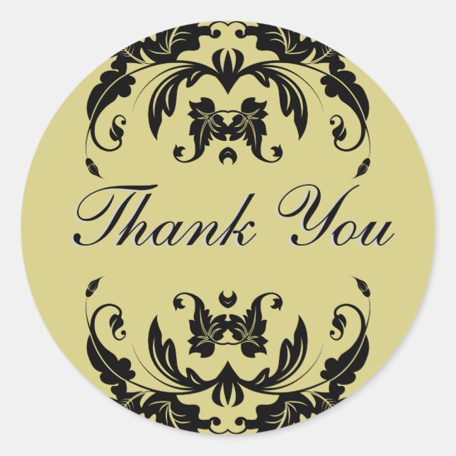 Sticker Rond Sceau Merci - Gold Mariage damassé (Devant)