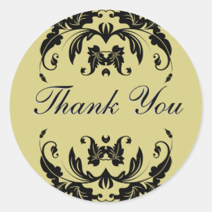 Sticker Rond Sceau Merci - Gold Mariage damassé