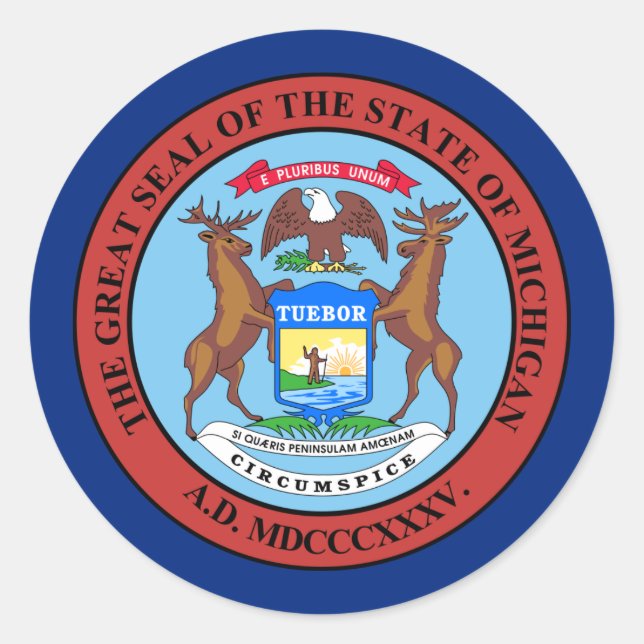 Sticker Rond Sceau Michigander, Sceau de l'autocollant Michigan (Devant)